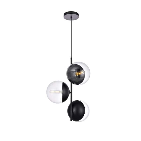 Unbranded Timeless Home 17.5 in. 3-Light Black And Clear Pendant Light, Bulbs Not Included