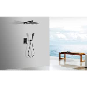 Mondawell Square 3-Spray Patterns 10 in. Wall Mount Rain Dual Shower Heads with Handheld and Valve in Matte Black