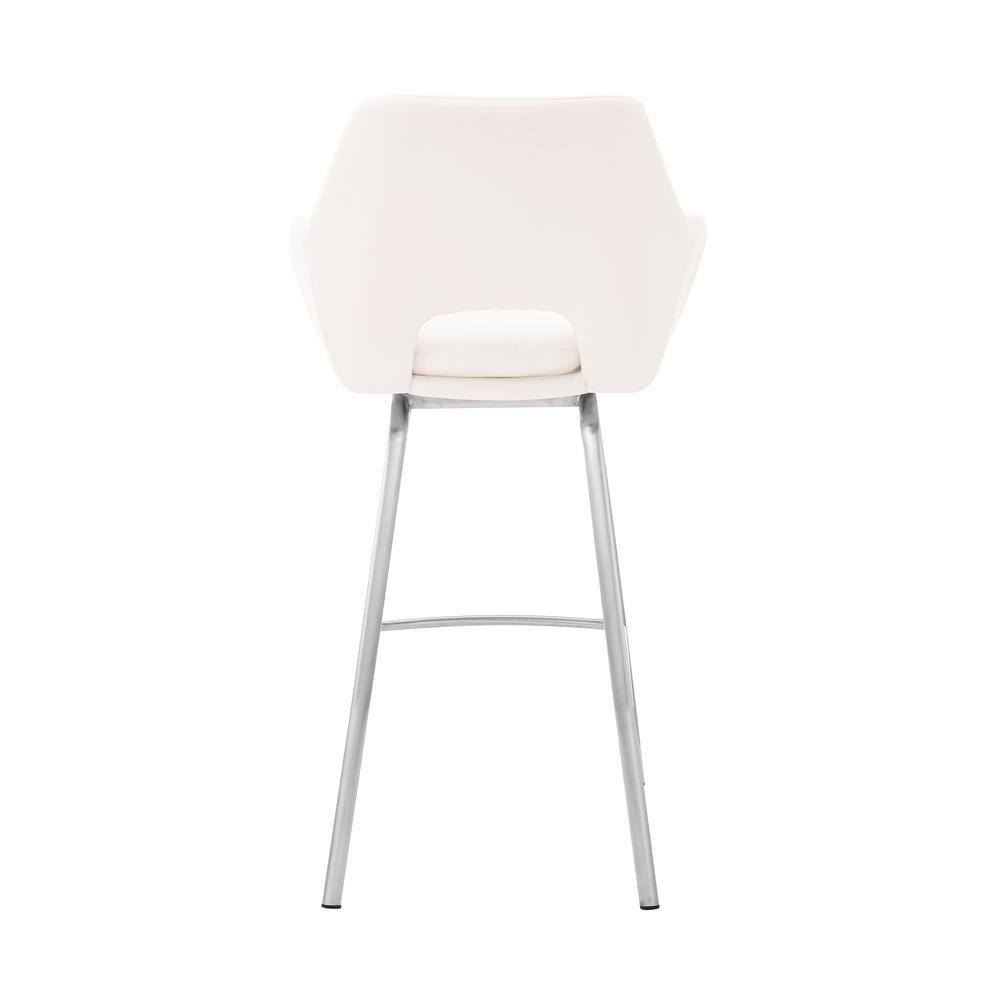 Aura White Faux Leather Swivel Bar Stool with Brushed Steel