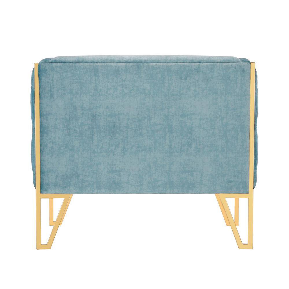 Ocean Blue Velvet Barrel Accent Chair with Geometric Metal Base