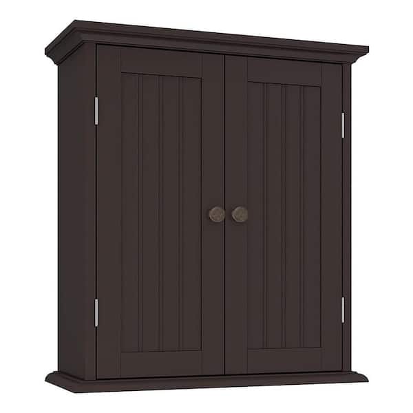 Aoibox 21.1 in. W x 8.8 in. D x 24 in. H Bathroom Wall-Mounted Medicine Cabinet with 2 Doors and Adjustable Shelves in Brown
