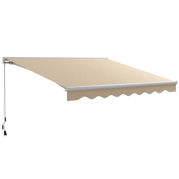 Unbranded 13 ft. x 10 ft. Cream White Electric Retractable Awning with LED Lights, Remote Controller and Crank Handle for Balcony