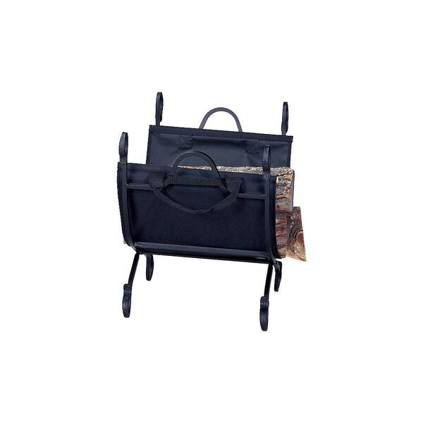 UniFlame Black Decorative Steel Frame Firewood Rack with Removable Canvas Tote