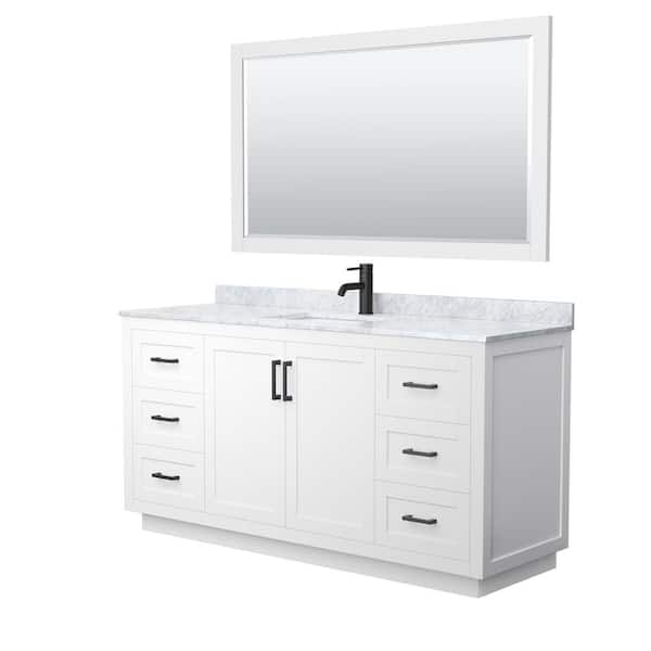 Wyndham Collection Miranda 66 in. W x 22 in. D x 33.75 in. H Single Sink Bath Vanity in White with White Carrara Marble Top and Mirror