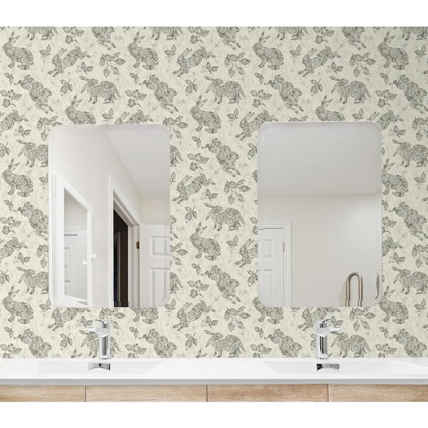 Bunny Hop Pewter Vinyl Peel and Stick Wallpaper Roll (Covers 30.75 sq. ft.)