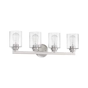 Bolden 25.13 in. 4-Light Brushed Polished Nickel Finish Vanity Light with Seeded Glass