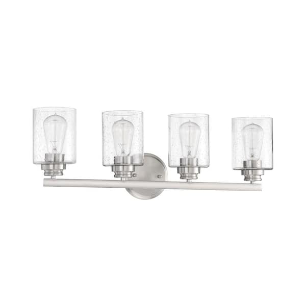CRAFTMADE Bolden 25.13 in. 4-Light Brushed Polished Nickel Finish Vanity Light with Seeded Glass