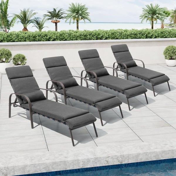 Crestlive Products 4-Piece Adjustable Metal Outdoor Chaise Lounge with Dark Gray Cushion