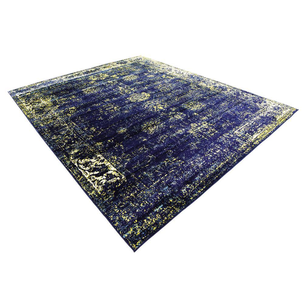 Navy Blue and Yellow Floral Motif Area Rug