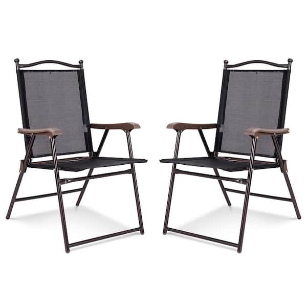 Metal Patio Folding Dining Chair Sling Back Deck Chairs Set of 2-in Black