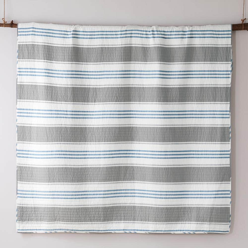 Provincetown Twin Gray and Blue Cotton Reversible Quilt