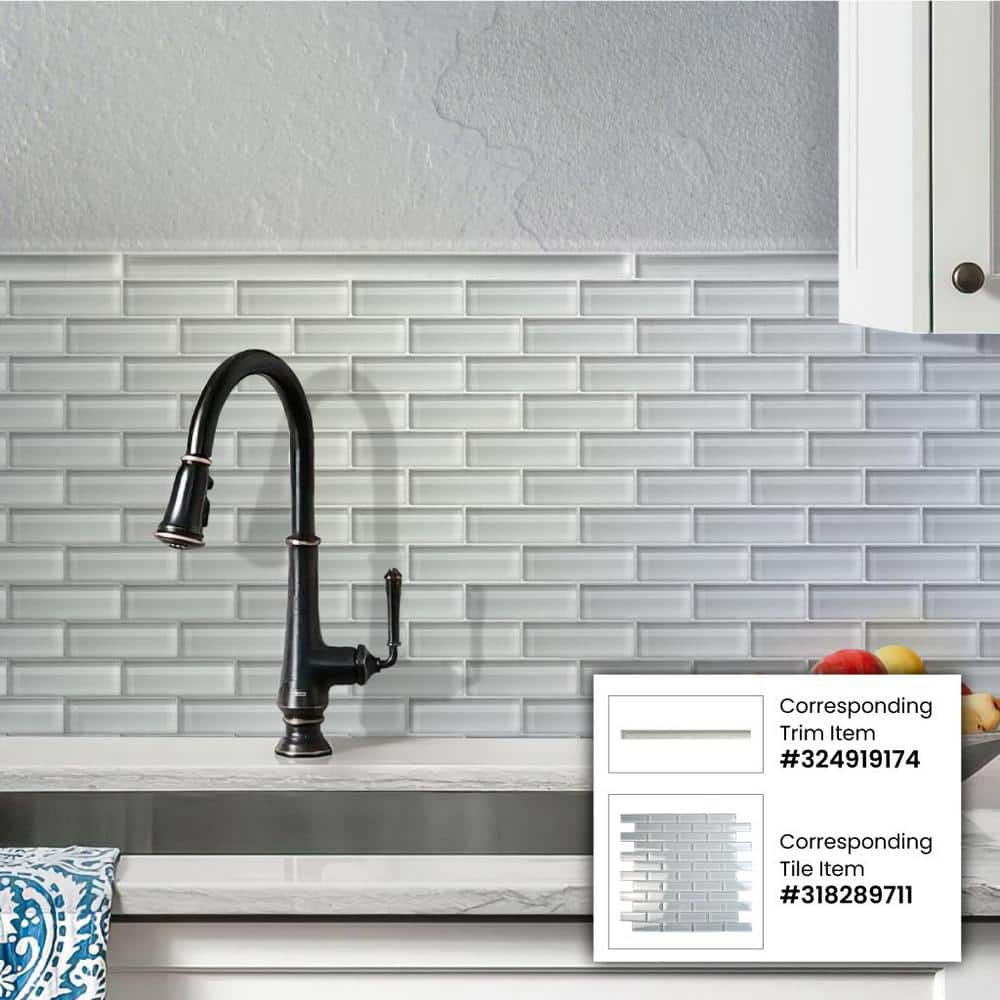 White Glossy Glass Pencil Liner Tile Trim 12-inch