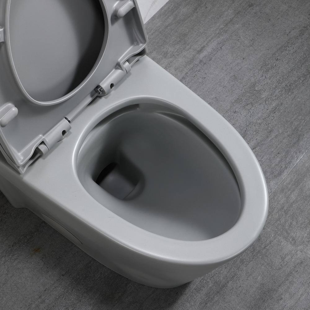 Light Grey Ceramic One-Piece Dual Flush Elongated Toilet