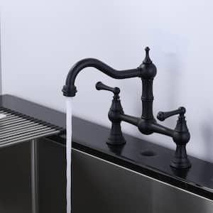 Elegant Double Handle Bridge Kitchen Faucet in Black