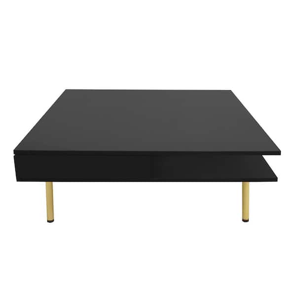 Sudzendf Black and Golden Metal Coffee Table with Drawers and Shelves Storage