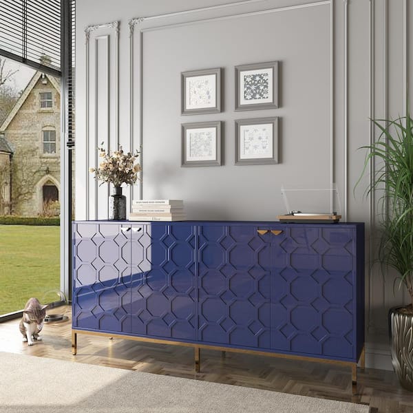 sumyeg Blue 31.38 in. H 4 Door Accent Storage Cabinet with Adjustable Shelf