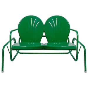 2-Person Green Outdoor Retro Metal Tulip Double Glider Patio Chair