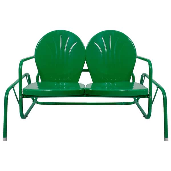 Northlight 2-Person Green Outdoor Retro Metal Tulip Double Glider Patio Chair