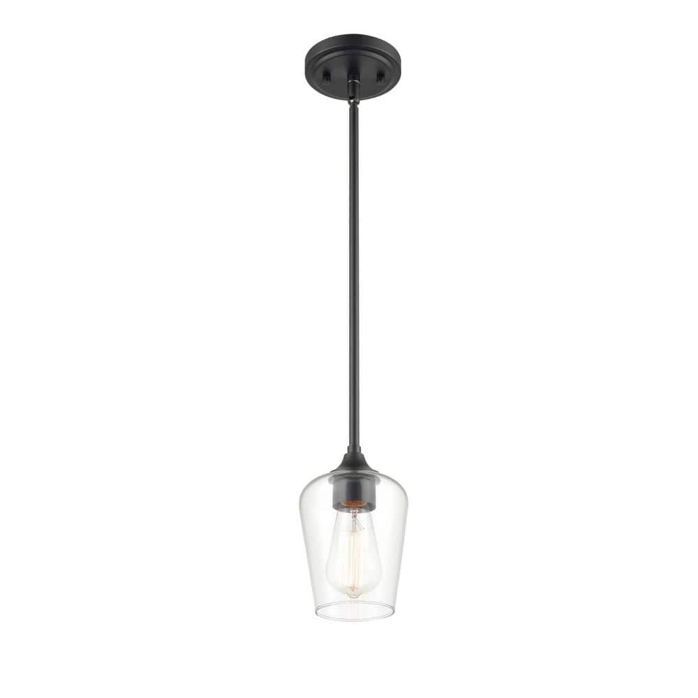 Ashford Matte Black Mini-Pendant Light with Glass Shade