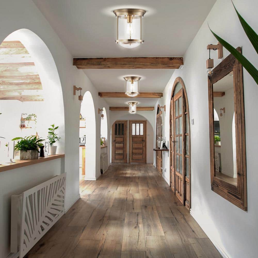 Savannah 10.25" Brass and Glass LED Flush Mount Light