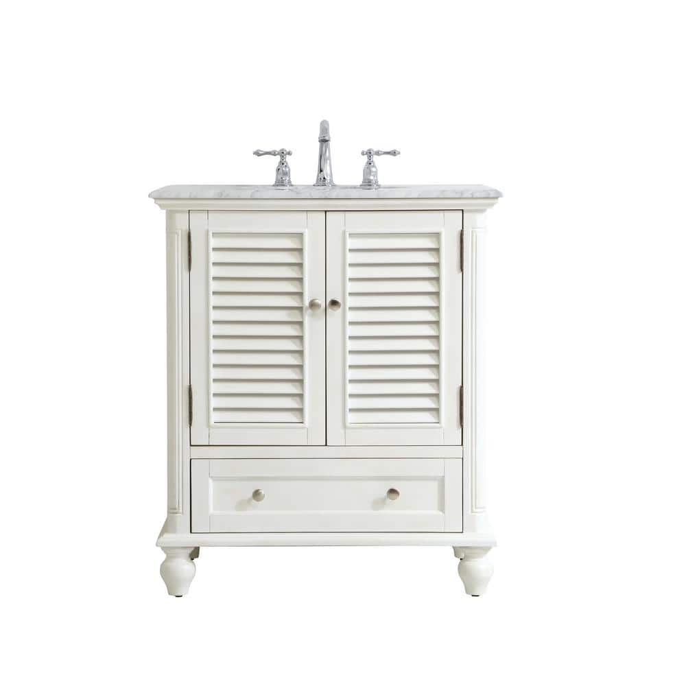 Simply Living 30 in. Single Bathroom Vanity in Antique White with Marble Va