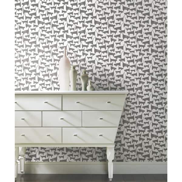 34.16 sq ft Cat Tails Black Peel and Stick Non-woven Wallpaper