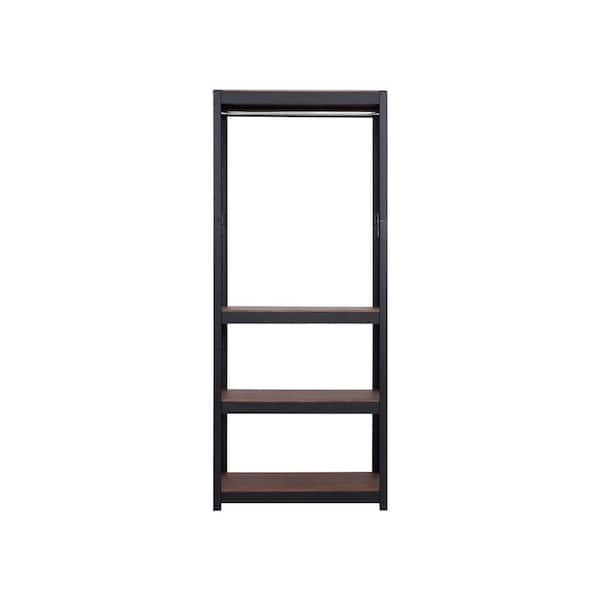Best Home Fashion Kepsuul 31.50 in. W x 15.75 in. D x 76.75 in. H Black Clothing Rack + 2-Shelf Wood Closet System
