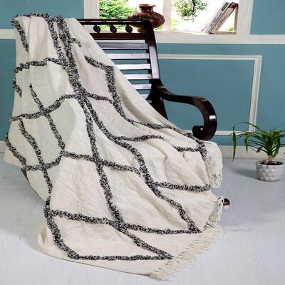 Soft Crossed 50 in. x 60 in. Black/White Decorative Throw Blanket
