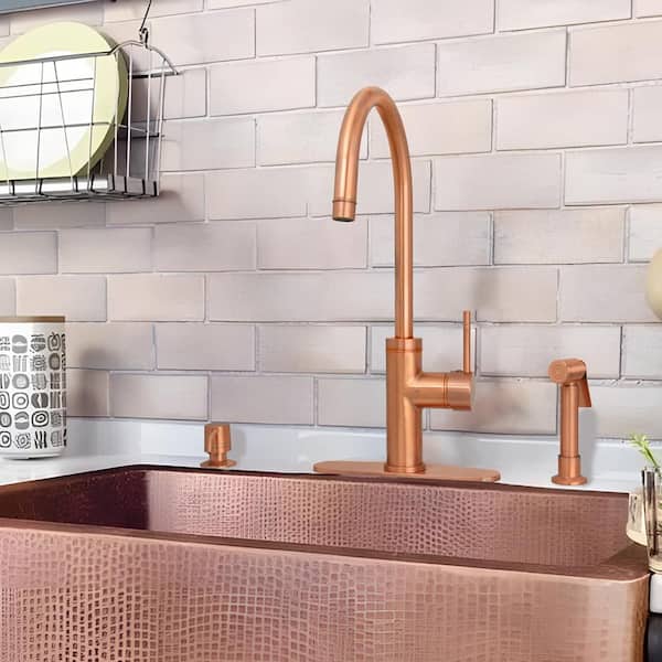 Single-Handle Deck Mount Standard Kitchen Faucet with Side Spray in Copper