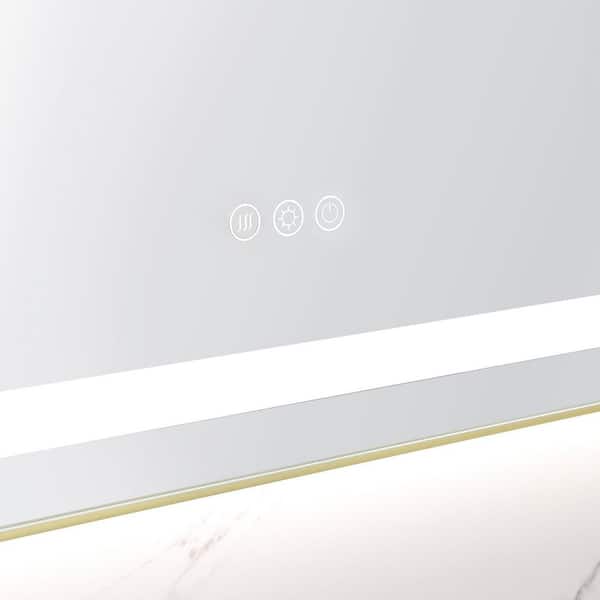 72 in. W x 28 in. H Rectangular Framed Wall Bathroom Vanity Mirror in Brushed Gold with Front and Backlight, 3 Colors