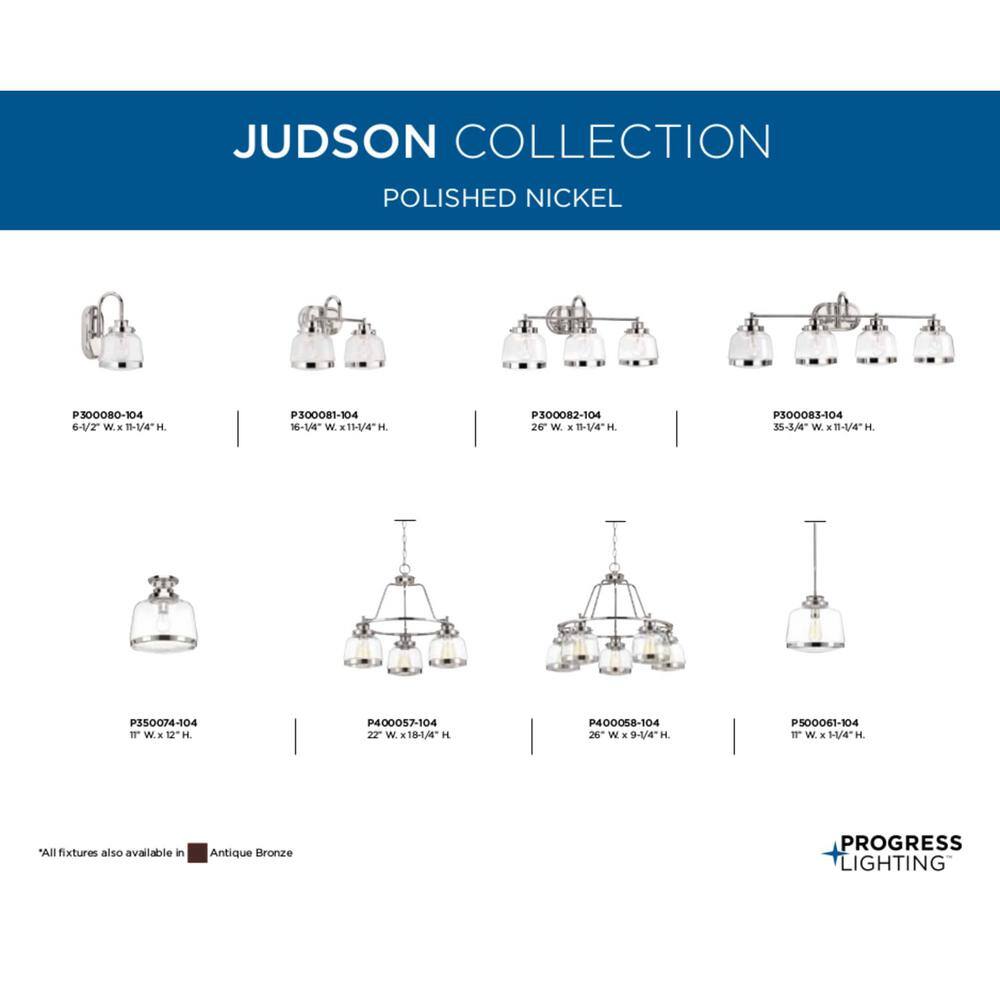 Judson Polished Nickel 3-Light Bath Vanity with Clear Glass Shades