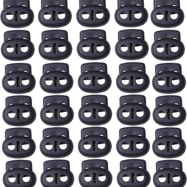 30-Pieces Black Double-Hole Elastic Cord Adjusters for Drawstrings, Bags, and More