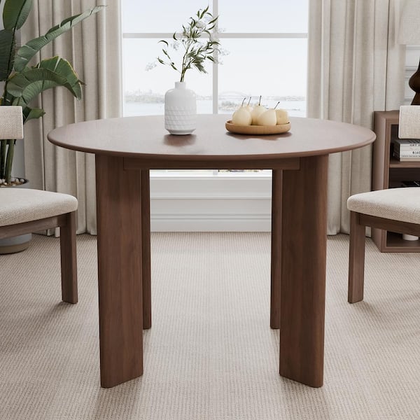 Dovelina 42 in. Natural Oak Wood Walnut Color 4 Legs Round Kitchen Table Dining Table Seats 4
