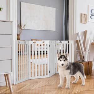 36" Folding Wooden Freestanding Pet Gate with 360° Hinge-White
