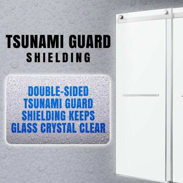 ANZZI - Kahn Series 48 in. x 76 in. H Sliding Frameless Shower Door in Brushed Nickel with Tsunami Guard Tempered Glass
