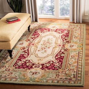 Savonnerie Red/Ivory 9 ft. x 12 ft. Border Area Rug