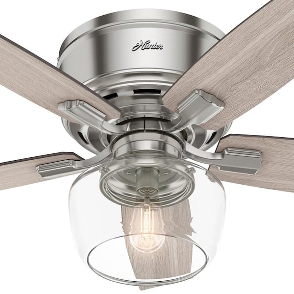 Hunter Fan 44 in Brushed Nickel Ceiling Fan w/ Glass Light Kit & Remote Control 