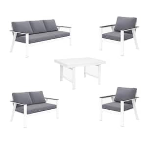 5 Pieces Patio Furniture Lounge Sofa Couch Set with Gray Cushions