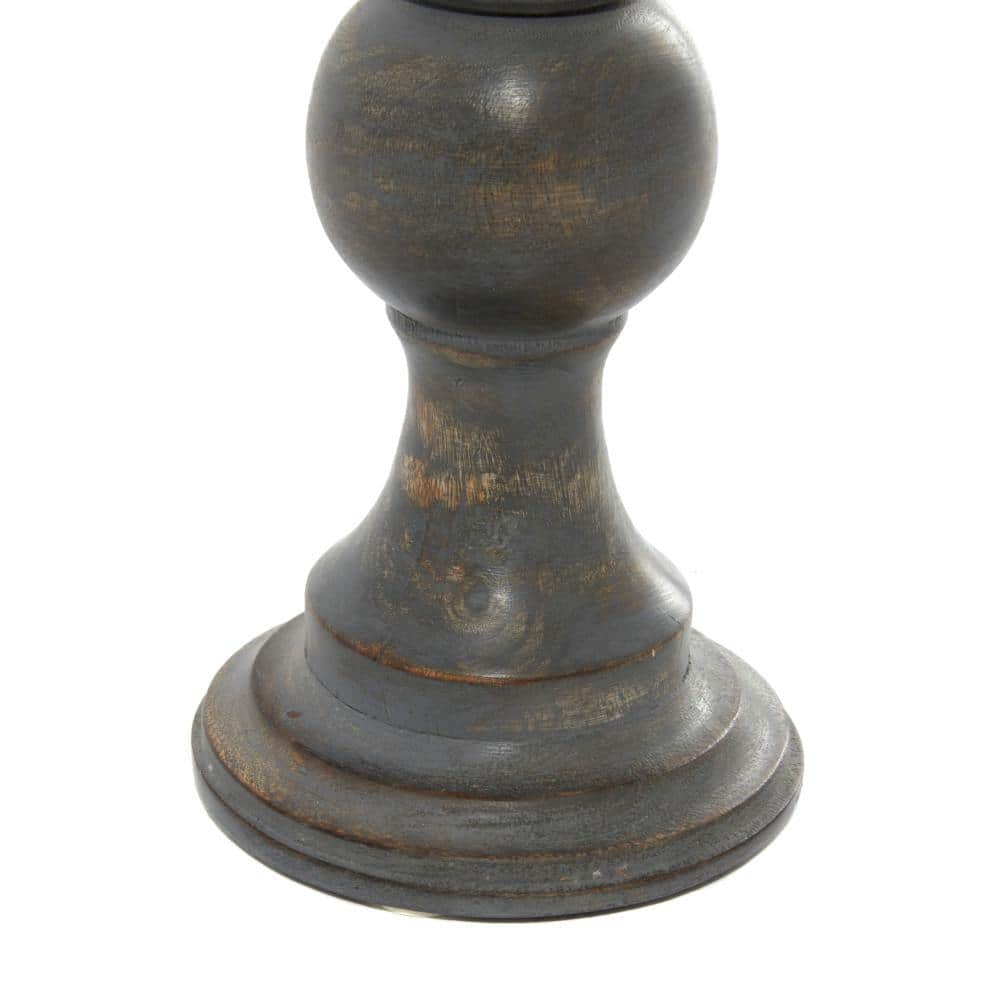 Dark Brown Matte Wood Pillar Candle Holders Set of 3