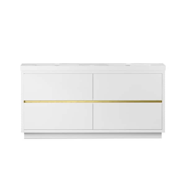 Boosicavelly 71 in. W x 20 in. D x 35 in. H Double Sink Freestanding Bath Vanity in Glossy White with White Resin Top