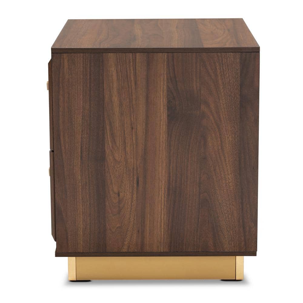 Cormac Walnut Brown and Gold Metal 2-Drawer Nightstand