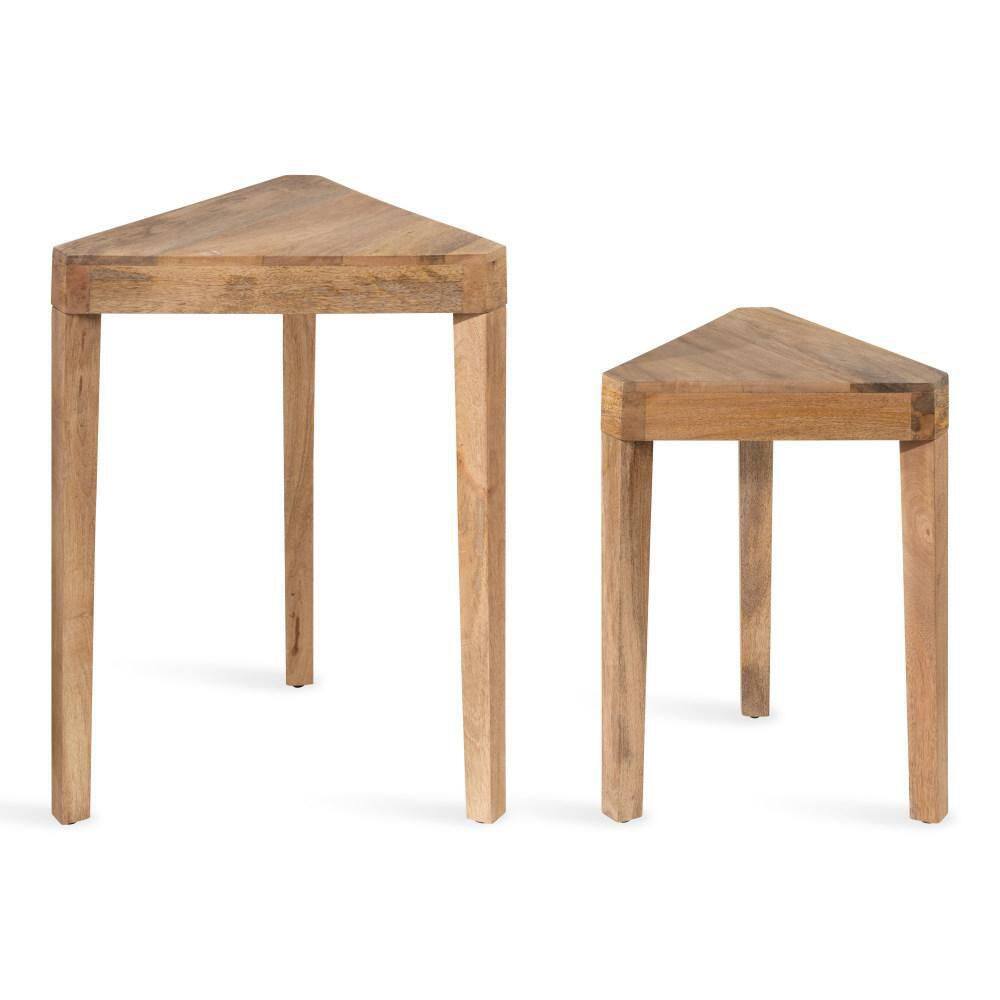 Talcott Whitewashed Wood Triangular Nesting Table Set