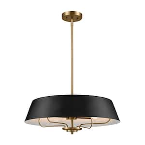 Luella 22 in. 4-Light Black Traditional Shaded Hallway Convertible Pendant Hanging Light to Semi-Flush