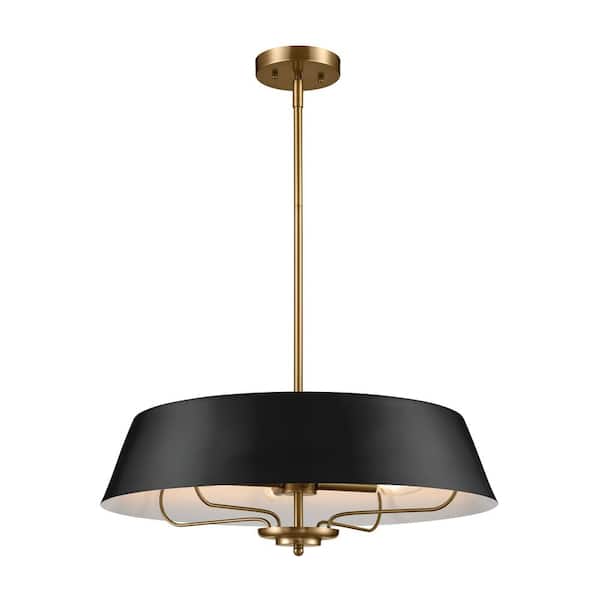 KICHLER Luella 22 in. 4-Light Black Traditional Shaded Hallway Convertible Pendant Hanging Light to Semi-Flush