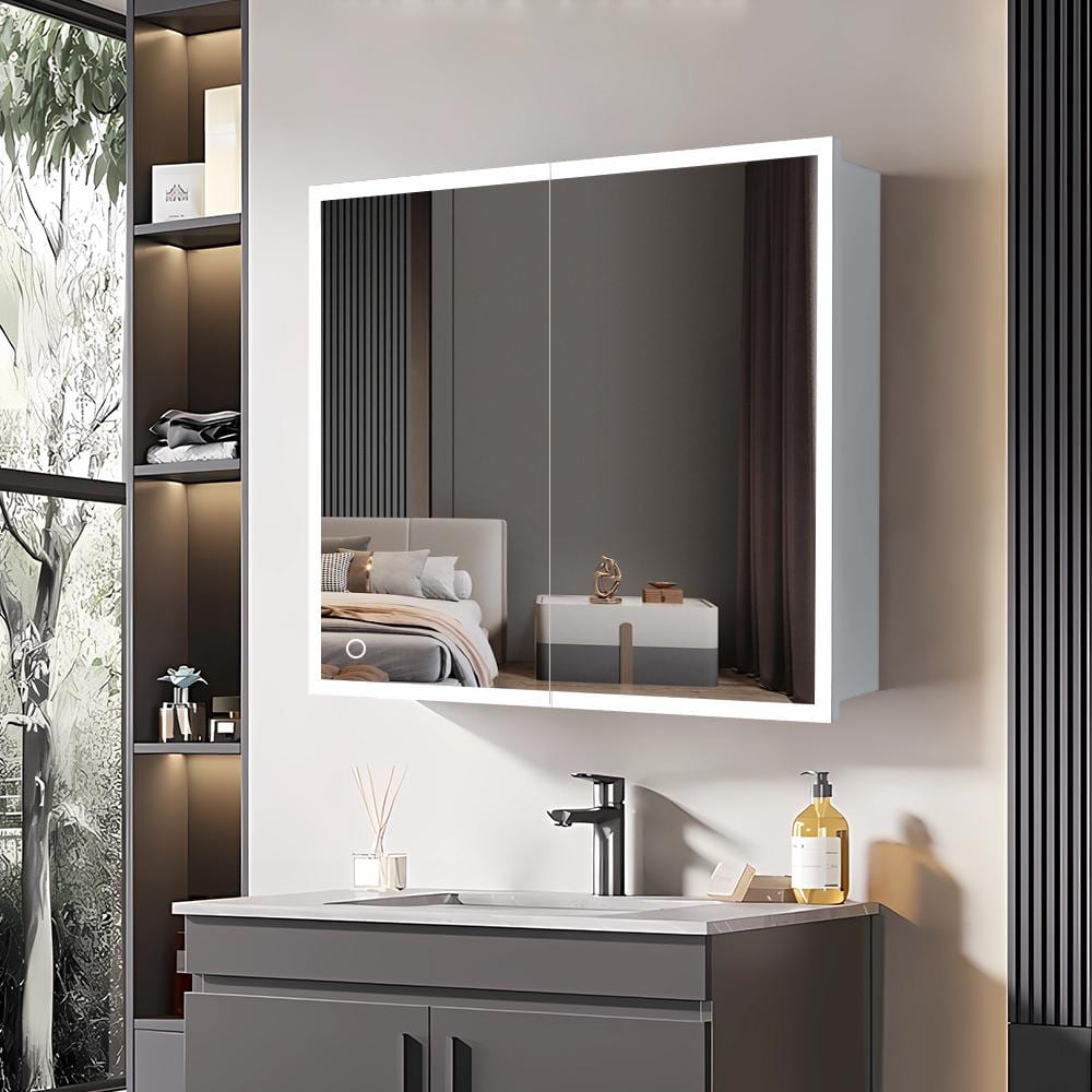 24 in. W x 30 in. H Silver Wall-Mounted/Recessed Mounted Medicine Cabinet with Mirror Bathroom Large Storage