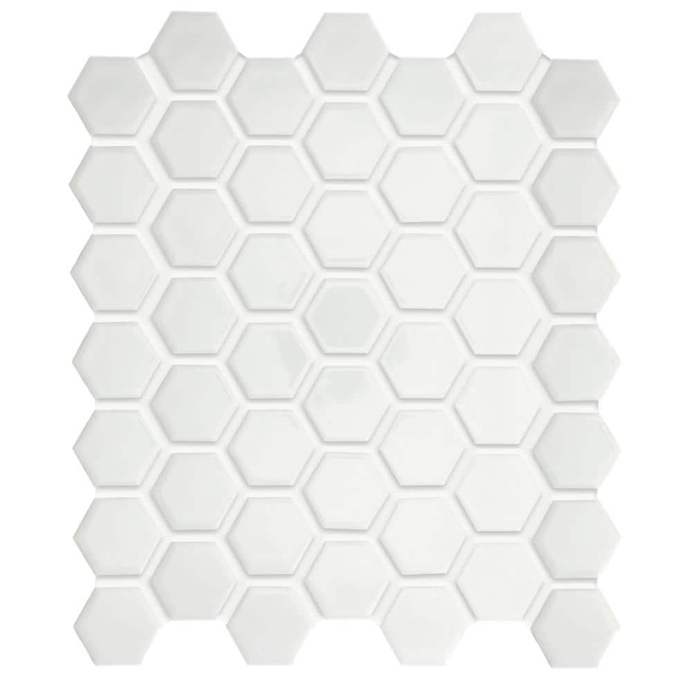 Restore Bright White Glossy 4 in. x 4 in. Glazed Ceramic Hexagon Mosaic Sample Tile price history on PriceWatchPro