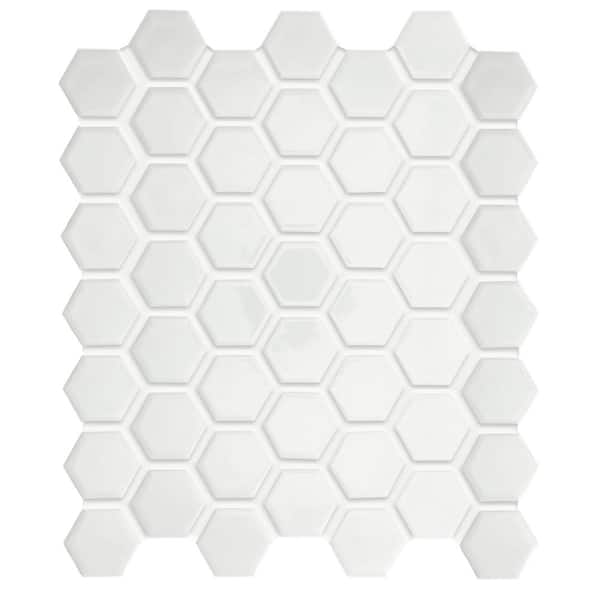 Daltile Restore Bright White Glossy 4 in. x 4 in. Glazed Ceramic Hexagon Mosaic Sample Tile