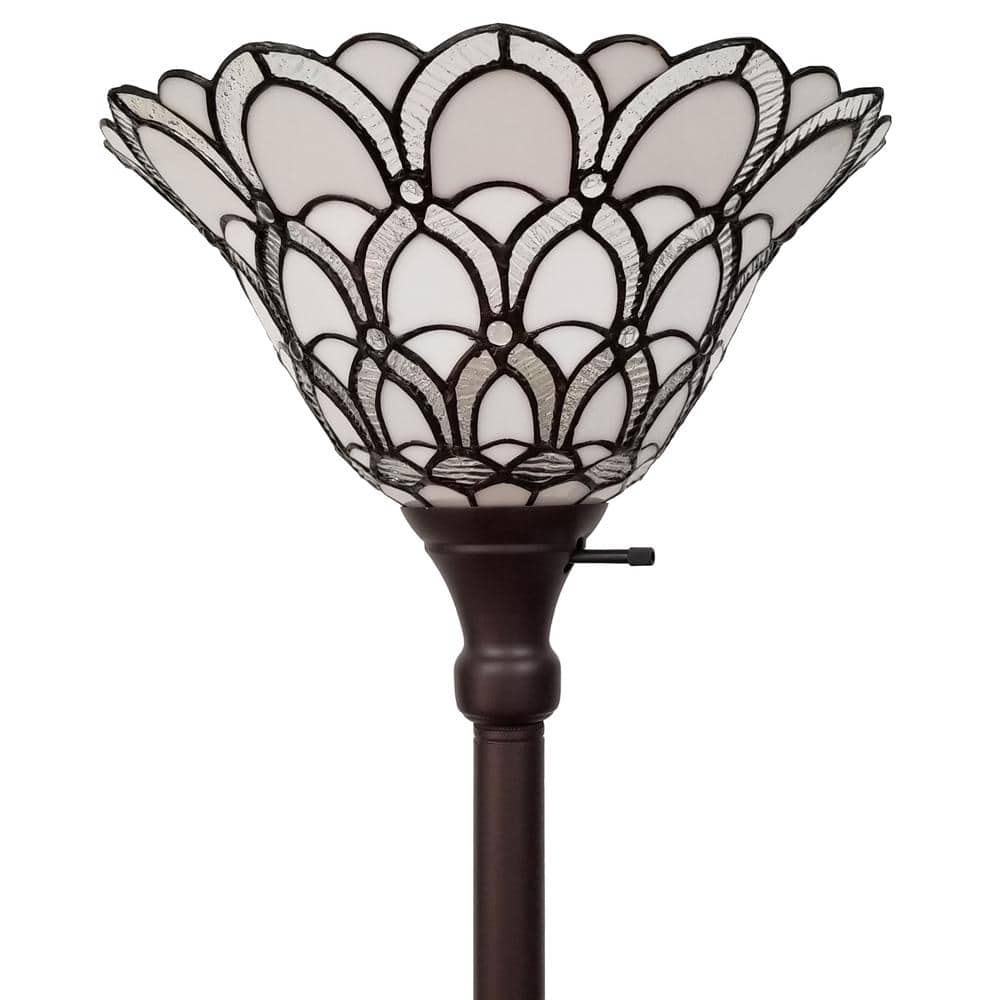 Elegant Peacock 69" Bronze Torchiere Floor Lamp with Stained Glass