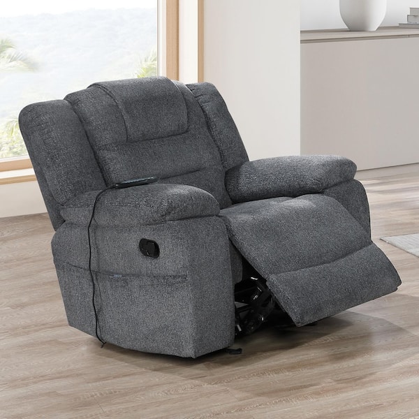 New Classic Furniture Redondo Dark Gray Chenille Manual Glider Recliner with Heat and Massage