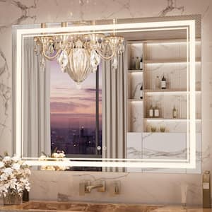 48 in. W x 36 in. H Large Rectangular Frameless LED Light Anti-Fog Wall Bathroom Vanity Mirror 3 Colors Dimmable Bright